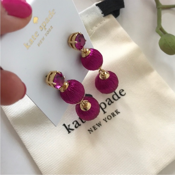 Kate Spade Linear Graduated Ball Earrings in Fuchsia - Picture 4 of 5